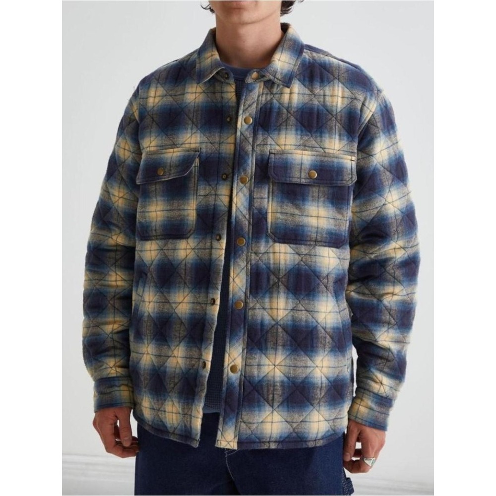 BDG Quilted Plaid Shacket Jacket Men's M Blue Cotton Snap Front Urban Outfitters